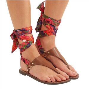 Sam Edelman Giliana Leather Floral Ankle Wrap Sandals Size 6 Boho